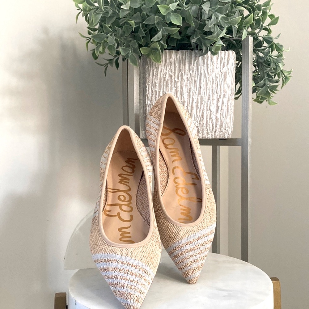 SAM EDELMAN “Shaya" Metallic Woven Flats Tan and Silver Size 8